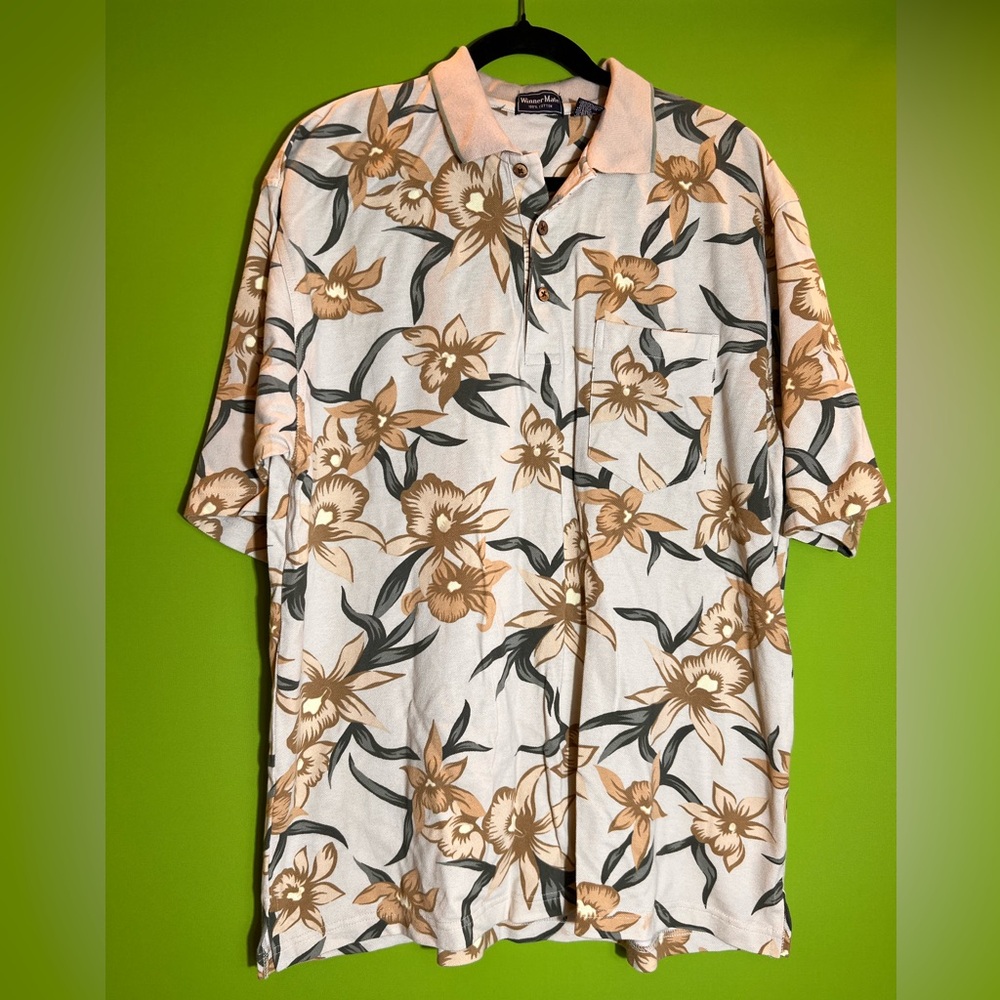 Cream and Brown Casual Button Down Shirt with Ornate Pattern